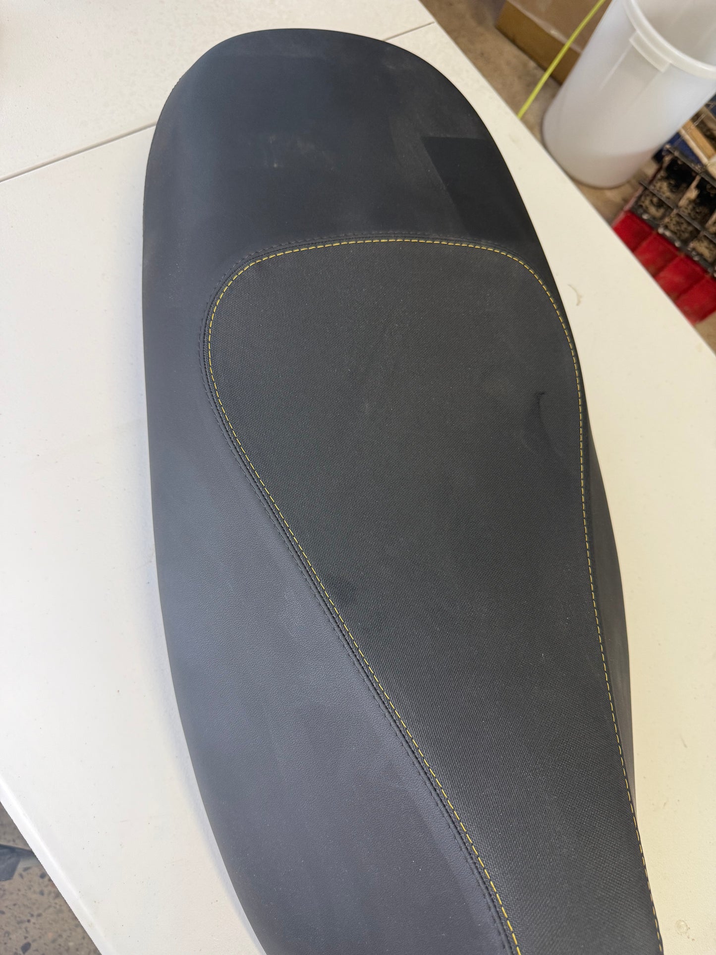 Vespa GTS Seat Black with Yellow Stitching - New, Genuine Piaggio - part 1B000862