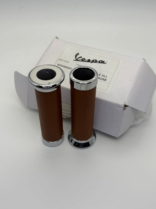 Vespa GTS Grips, Brown Leather Style (pair) - New in box
